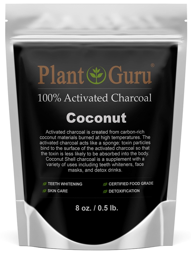Poudre de charbon activée 8 oz. Noix de coco - Nourriture Casher Non-OGM - Blanchiment des dents, masque faciale et fabrication de savon. Promotion de la désintoxication naturelle et aide à la digestion