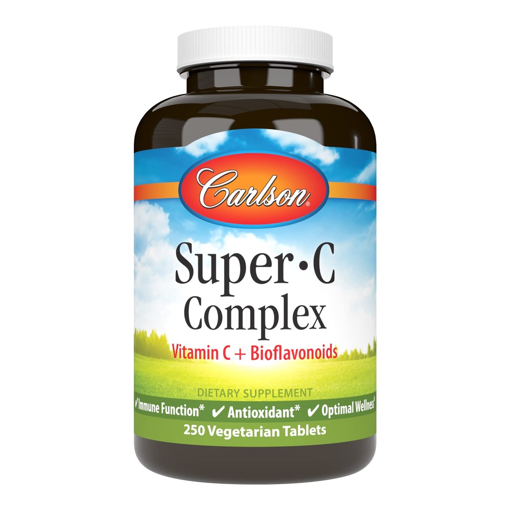Carlson - Complexe Super-C, vitamine C + bioflavonoïdes, fonction immunitaire et bien-être optimal, antioxydant, 250 comprimés végétariens