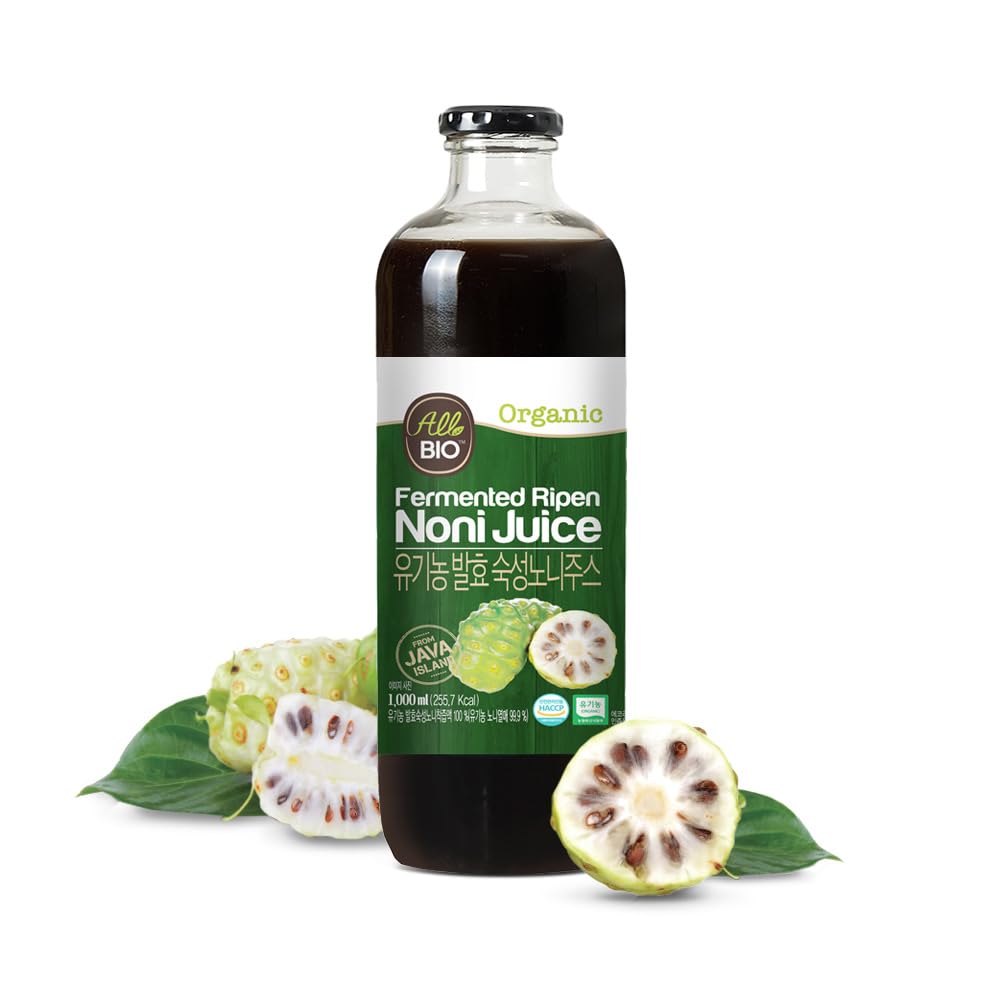 Extrait de jus biologique Java NONI - 33,8 fl oz (1L) Bouteille - 100% Resvératrol pur et noni fermenté par ALLBIO