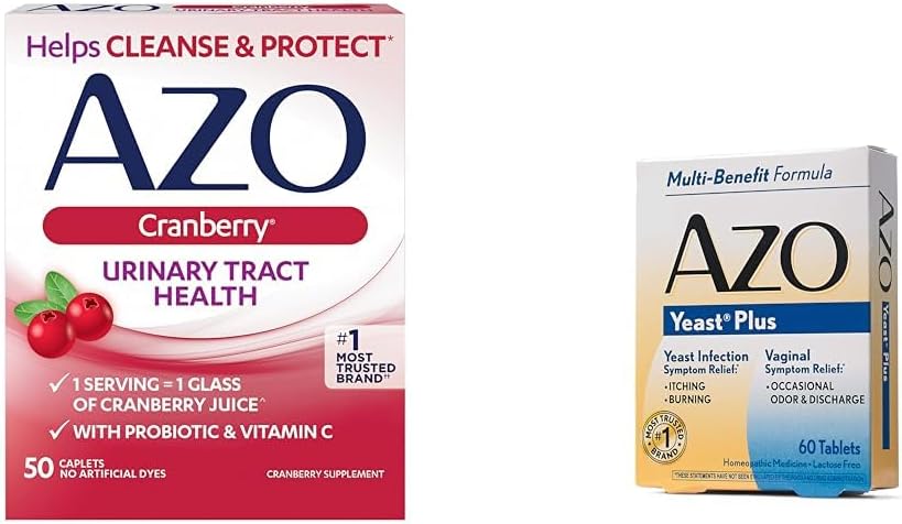 AZO Cranberry Urinary Tract Health, 50 Comprimés de soulagement de l'infection à levure et des symptômes vaginaux, 60 Comprimés