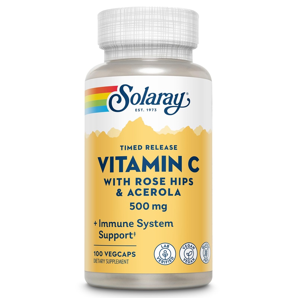 Solaray C Deux étapes de sortie chronométrée avec des hanches de rose et supplément Acerola, 500mg, 100 Compte
