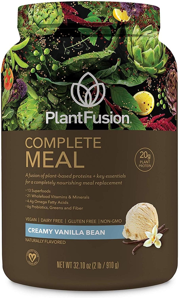 PlantFusion Remplacement complet des repas Shake - Poudre de protéines à base de plantes avec superaliments, verts et probiotiques - végétalien, sans gluten, sans soja, sans lait, sans sucre, sans OGM - Vanille 2 lb