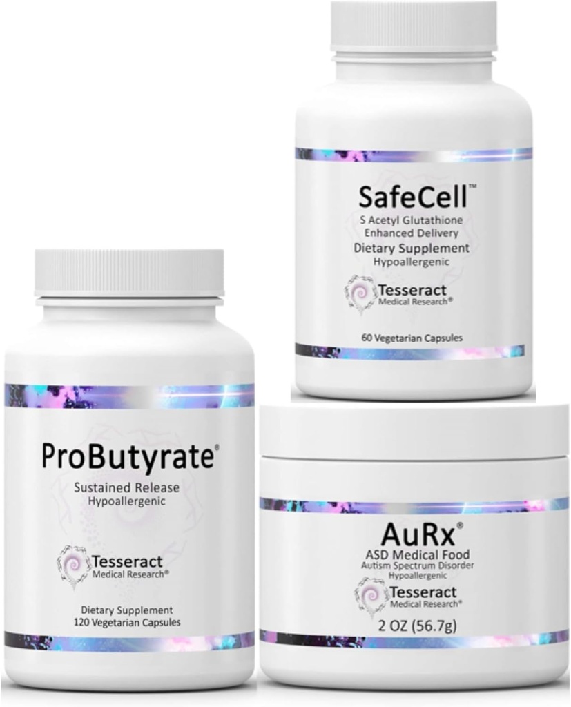 Tesseract Medical Research ProButyrate Gut Health Supplement & SafeCell S-acétyl glutathion Supplement & AuRx Autism Spectrum Medical Food Powder