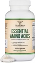 Acides aminés essentiels - Mélange de poudre de 1 gramme par portion de tous les 9 aminos essentiels (EAA) et de tous les aminos à chaîne ramifiée (BCAA) (leucine, isoleucine, valine) 225 capsules, sans gluten, en double bois