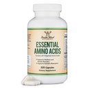Acides aminés essentiels - Mélange de poudre de 1 gramme par portion de tous les 9 aminos essentiels (EAA) et de tous les aminos à chaîne ramifiée (BCAA) (leucine, isoleucine, valine) 225 capsules, sans gluten, en double bois