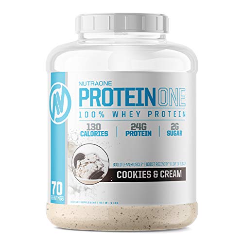 NutraOne ProteinOne Whey Protein favorise la récupération et construire un muscle avec une poudre de agitée de protéines pour les hommes et les femmes (Cookies & Cream, 5 LB)
