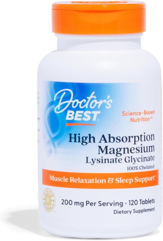 Le meilleur supplément de lysinate de magnésium à haute absorption - 100 % Chélaté pour l'absorption maximale - Magnésium pour le sommeil et la relaxation musculaire - 200 Mg par portion - 120 comprimés