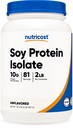 Poudre isolate de protéines de soja Nutricost, 2 LB Non aromatisé - 10 grammes de protéines par portion, végétalien, sans OGM et sans gluten