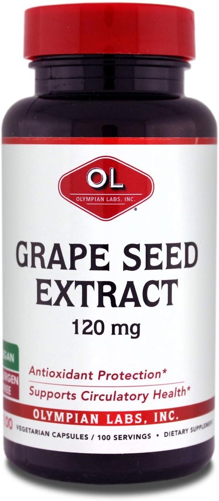 Olympians Labs Capsules d'extrait de graines de raisin - 120 mg - 100 Capsules quotidiennes appuyant la santé cardiaque et la protection antioxydante