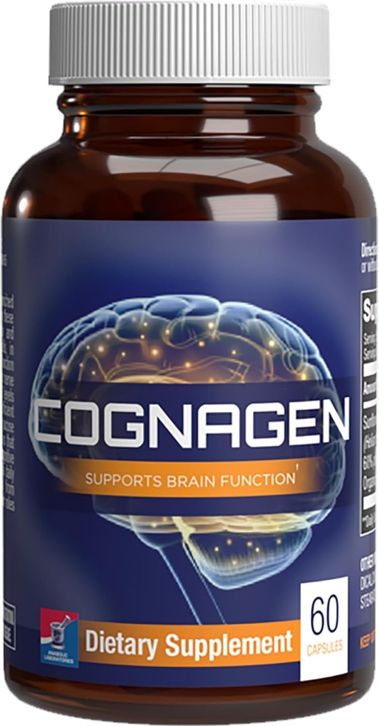 Supplément mémoire de Cognagen pour le soutien du cerveau - Supplément Phosphatidylsérine ultra-haute puissance formulé cliniquement - Vitamine cérébrale pour le soutien de la mémoire et de la focalisation - Sans OGM et sans soja - 60 capsules