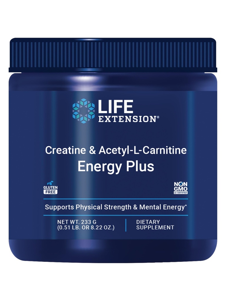 Durée de vie Créatine acétyl-L-Carnitine Energy Plus, supplément de soutien énergétique, créatine monohydratée, acétyl-L-carnitine, sans gluten, non OGM, végétarien, 30 portions