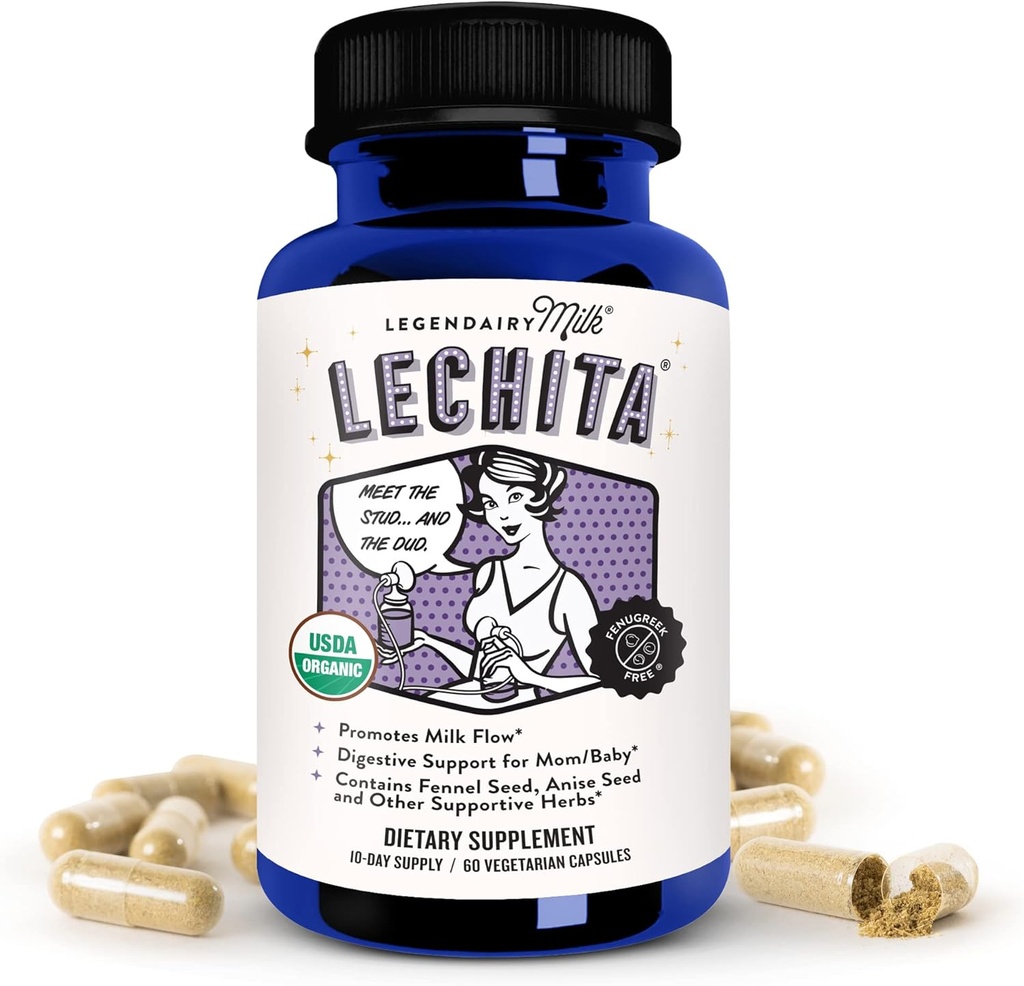 Legendairy Milk Lechita, soutient le flux de lait, supplément d'allaitement sans fénugrek biologique, fenouil et anis biologiques, fabriqués aux États-Unis, 60 capsules végétaliennes