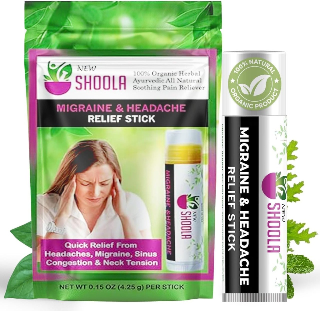 Migraine Relief and Headache Relief Balm Stick Roll On – 100% Organic Herbal Balm – Quick Relief from Headache, Migraine, Stuffy Nose Congestion, Neck Tension – No Side Effects Vapor Rub