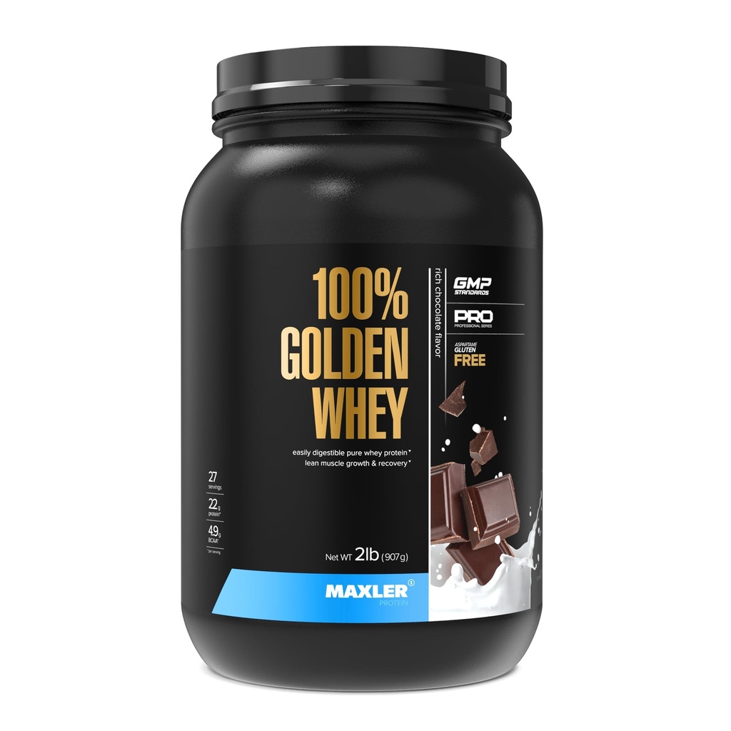 Maxler 100% Golden Whey - 22g de protéines par portion - Protéines élevées, faibles en gras, faibles en glucides, profil complet d'acide amino - Protéines riches en chocolat 2 lb