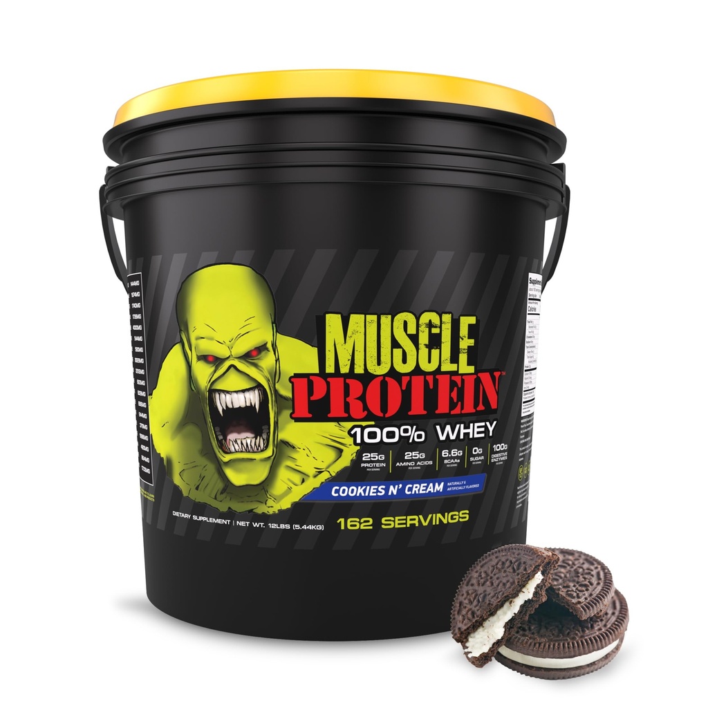COLOSSAL LABS Muscle Whey Protein Flavored Protein Powder, 25,000mg Amino Acids/Serving, Cold Filtered(Packaging May Vary) (12 Pound (Bucket), Cookies & Cream)