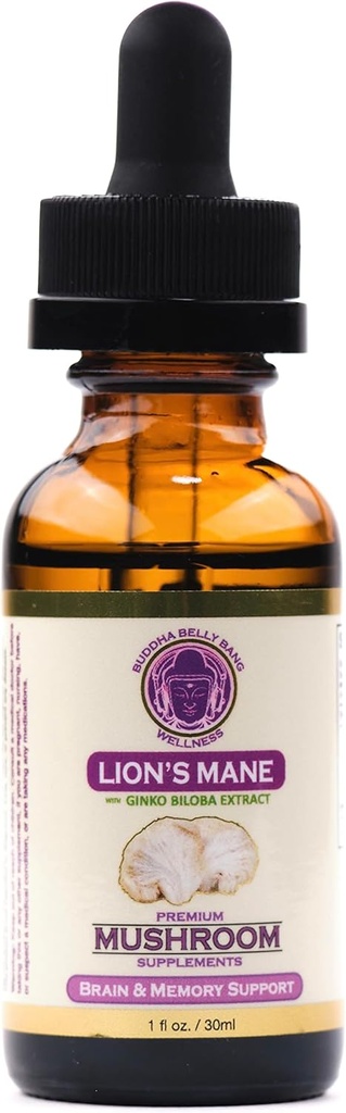 Supplément de champignons Lions Mane - Champignons organiques - Teinture d'huile double-extraction avec Ginkgo Biloba - Soutien pour le cerveau, la mémoire, la focalisation, la santé de la gueule - 30ml, 1 Fl Oz (paquet de 1)