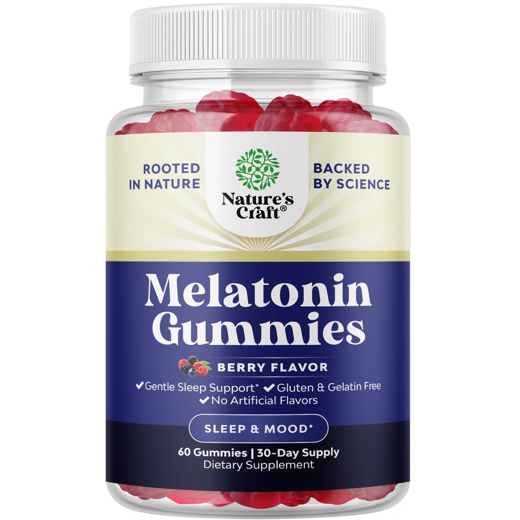Mélatonine 5mg Naturel - Gommies sans gélatine et sans halal Mélatonine 5mg Supplément de sommeil pour les adultes - Gommies de sommeil des baies pour les adultes