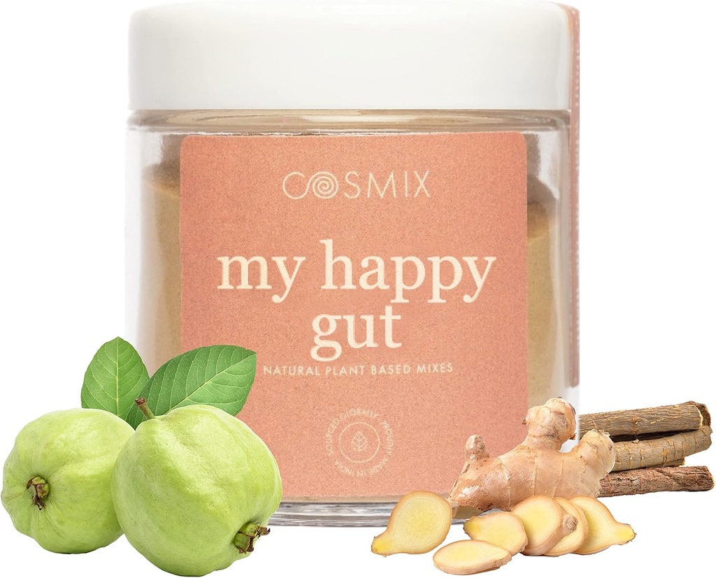 Cosmix My Happy Gut, pour l'amélioration de la digestion, Bloating et la santé globale Gut, naturel, végétale, mélange de superaliments, fait jusqu'à 40 portions, sucre ajouté, Vegan 50 G (paquet de 1) brun