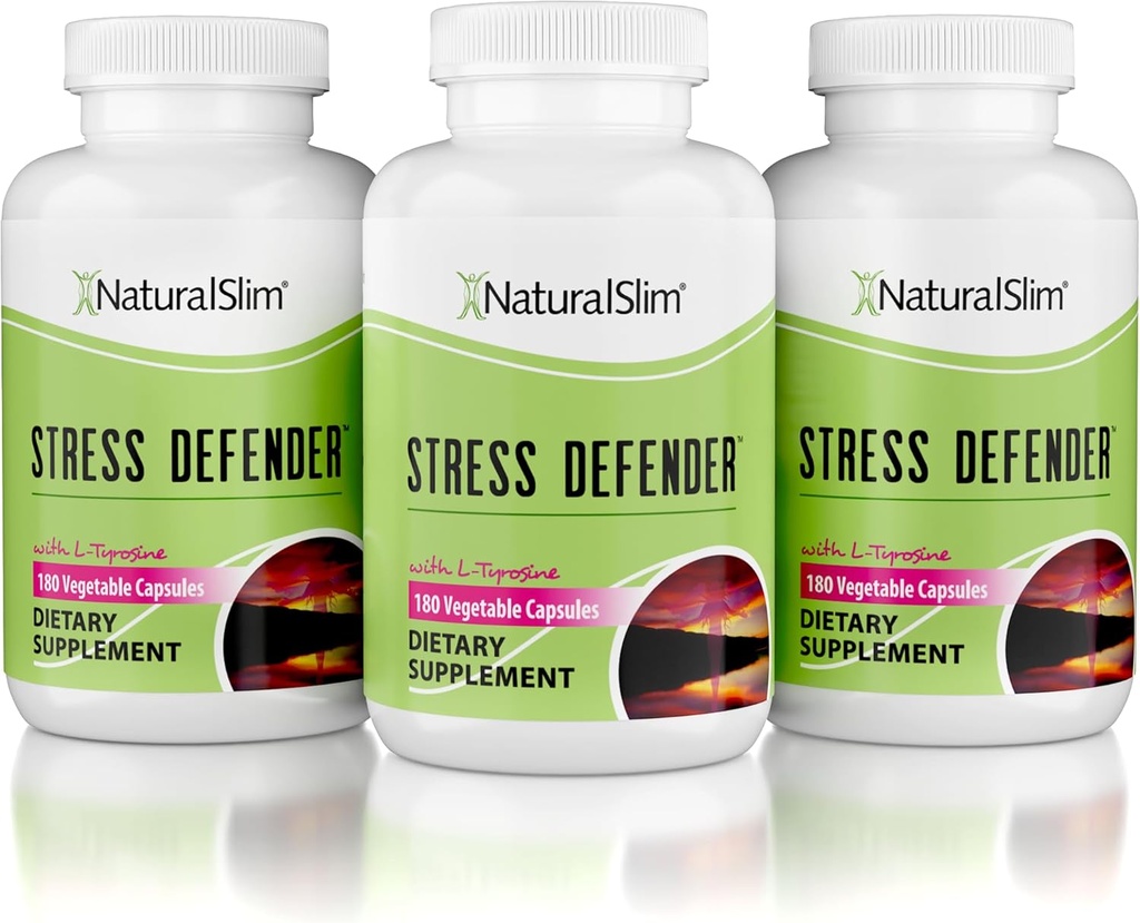 NaturalSlim Stress Relief Supplement - Stress Defender, High Cortisol Reducer, Control Cravings, Sleep & Metabolism Support avec vitamine B5 Acide pantothénique & L Tyrosine 180 Capsules végétales 3 Pack