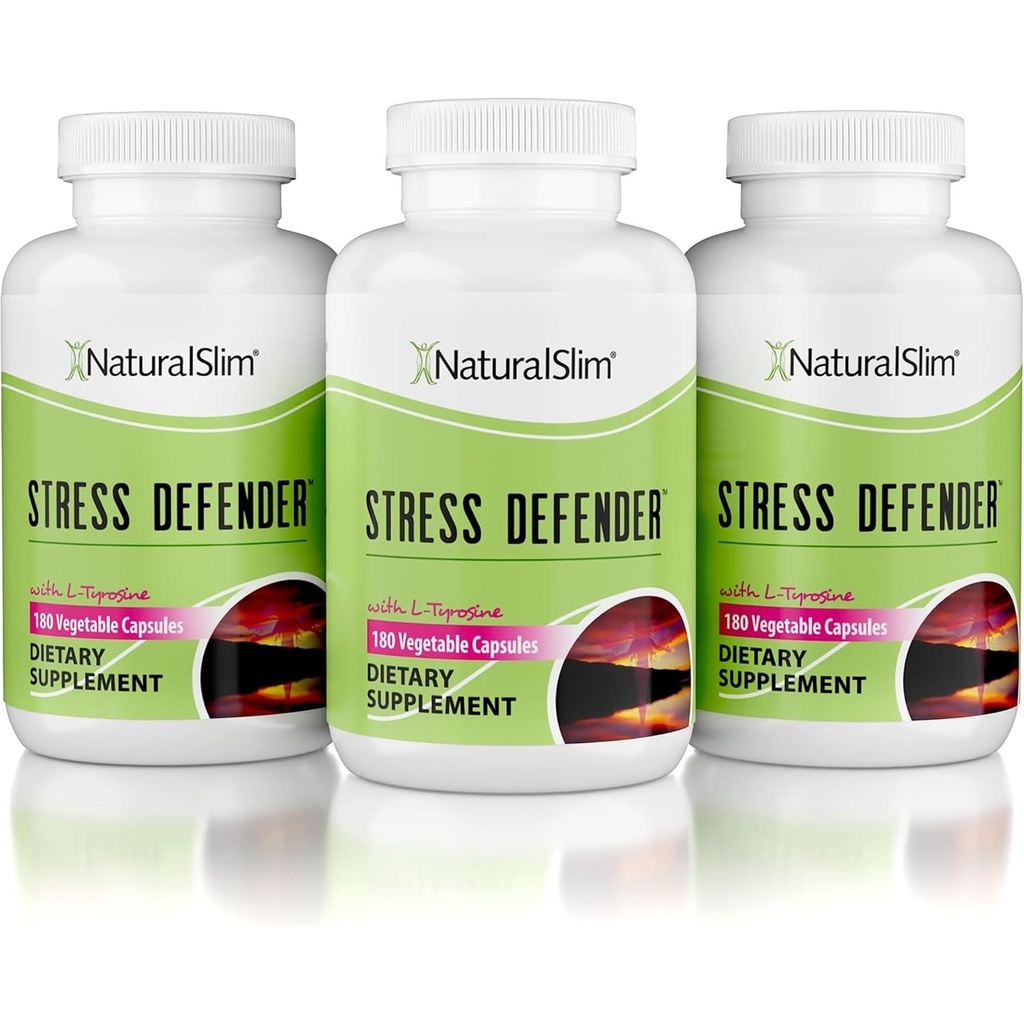 NaturalSlim Stress Relief Supplement - Stress Defender, High Cortisol Reducer, Control Cravings, Sleep & Metabolism Support avec vitamine B5 Acide pantothénique & L Tyrosine 180 Capsules végétales 3 Pack