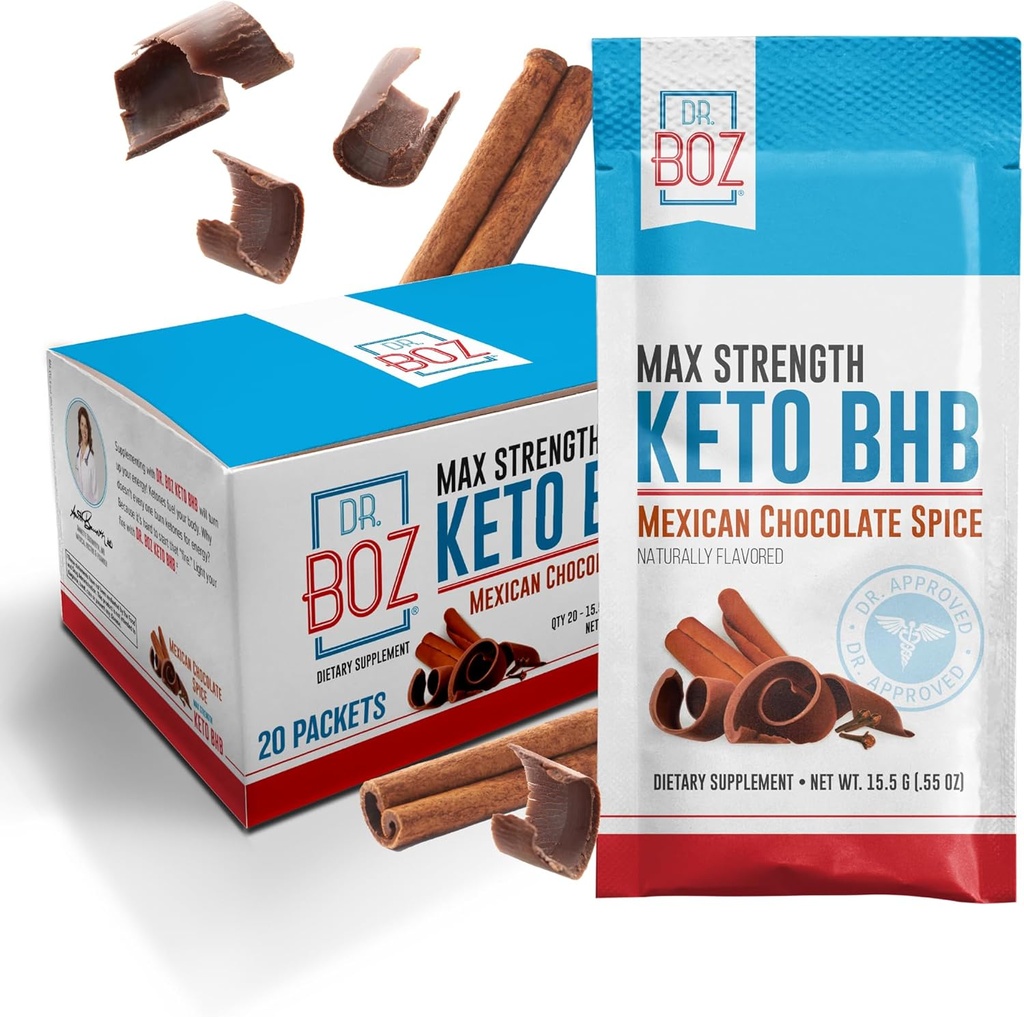 Dr Boz - Poudre de BHB Keto - Epice de chocolat mexicain, 20 portions - Boissons de cétones - Énergie et cravaches réduites - Supplément alimentaire Max Strength - Test de qualité - Fabriqué aux États-Unis - 10.9oz (310g)