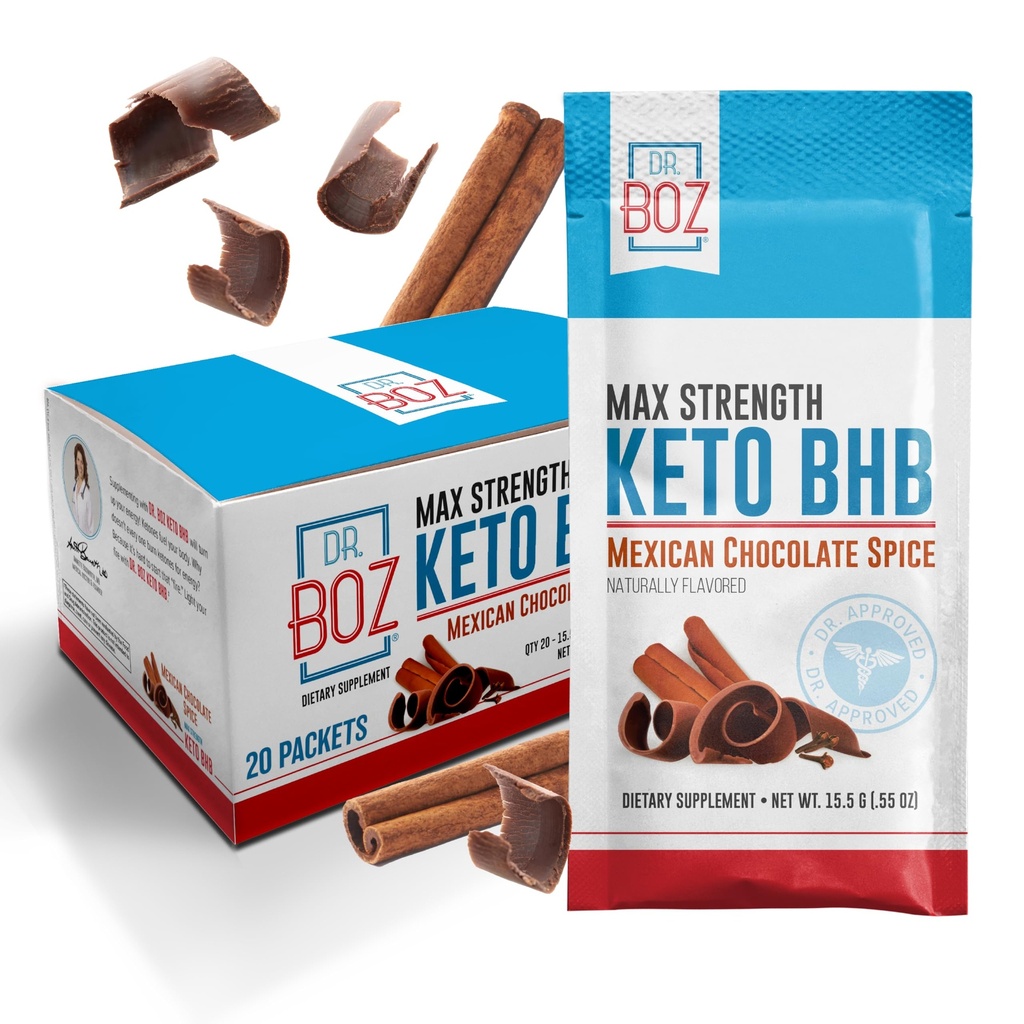 Dr Boz - Poudre de BHB Keto - Epice de chocolat mexicain, 20 portions - Boissons de cétones - Énergie et cravaches réduites - Supplément alimentaire Max Strength - Test de qualité - Fabriqué aux États-Unis - 10.9oz (310g)