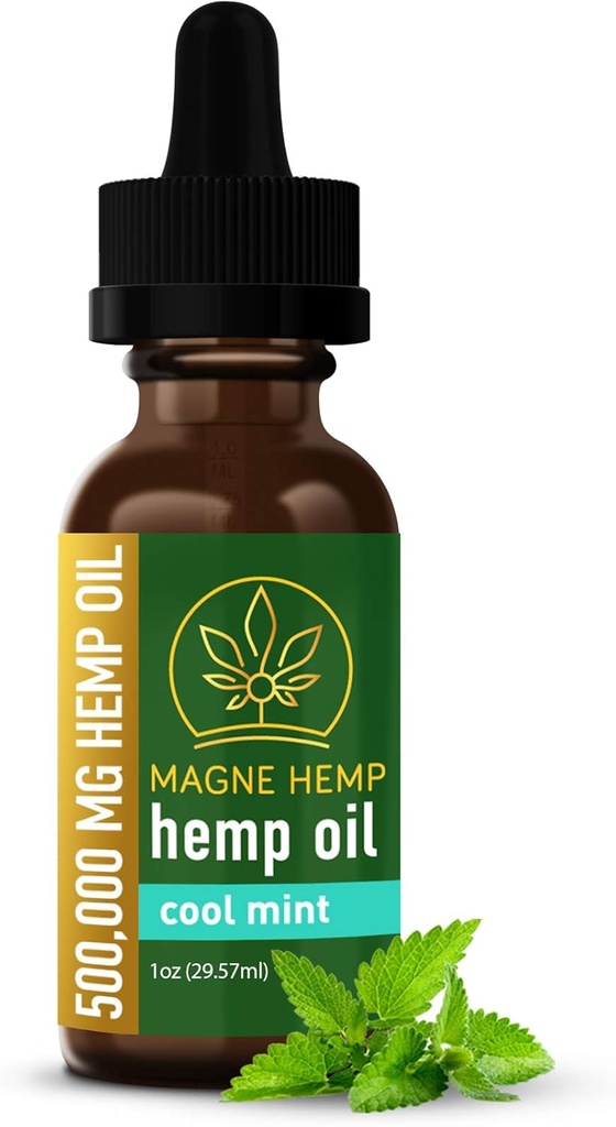 Huile de chanvre biologique de MagneHemp - Puissant 500 000mg Huile de chanvre sans THC Huiles essentielles de menthe fraîche Aromatisant - Extrait d'huile de chanvre à haute puissance pour le soutien des articulations et l'amélioration de l'humeur - Omega 3 6 9, vitamine E