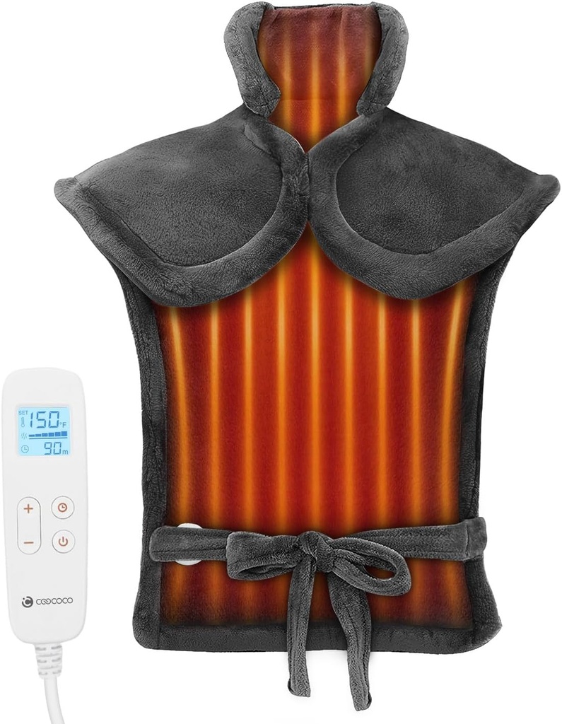 CooCoPad chauffant pour soulager la douleur au dos, Cadeaux d'anniversaire pour papa Maman Femmes Hommes, Articles éligibles FSA, Plaque chauffante électrique pour épaules de cou, Arrêt automatique, Chauffage à l'humidité, 24"x33", Cord 10ft, Gris