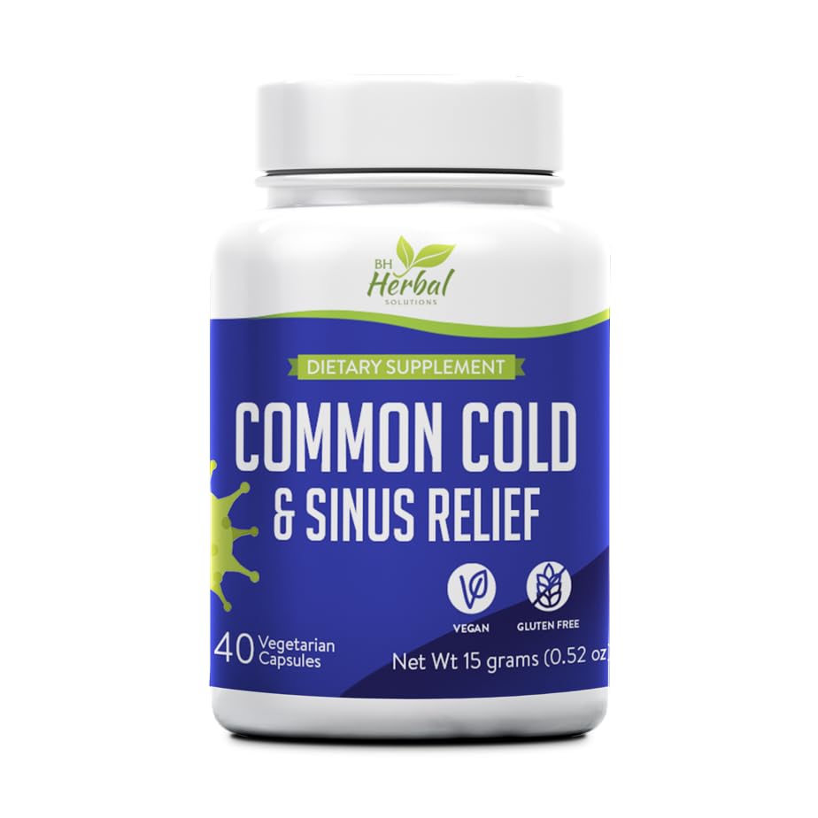 Supplément à froid commun - Sinus pression et soulagement de la congestion - Soulagement du nez, de l'éternuement, de la gorge et de la toux - Agissant rapidement - Supplément 100% naturel et à base de plantes