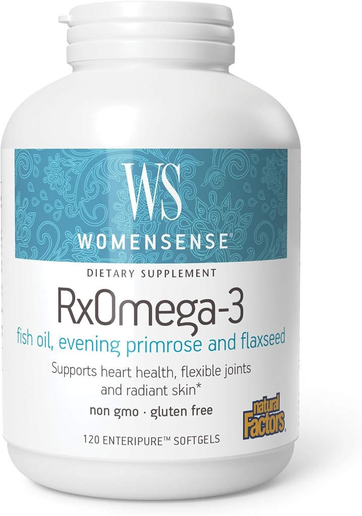 Femmes Sens par les facteurs naturels, RxOmega-3 Huile de poisson, soutient un coeur sain et des articulations avec l'huile de Primrose, Oméga-3 DHA et EPA, sans gluten, 120 softgels (60 portions)