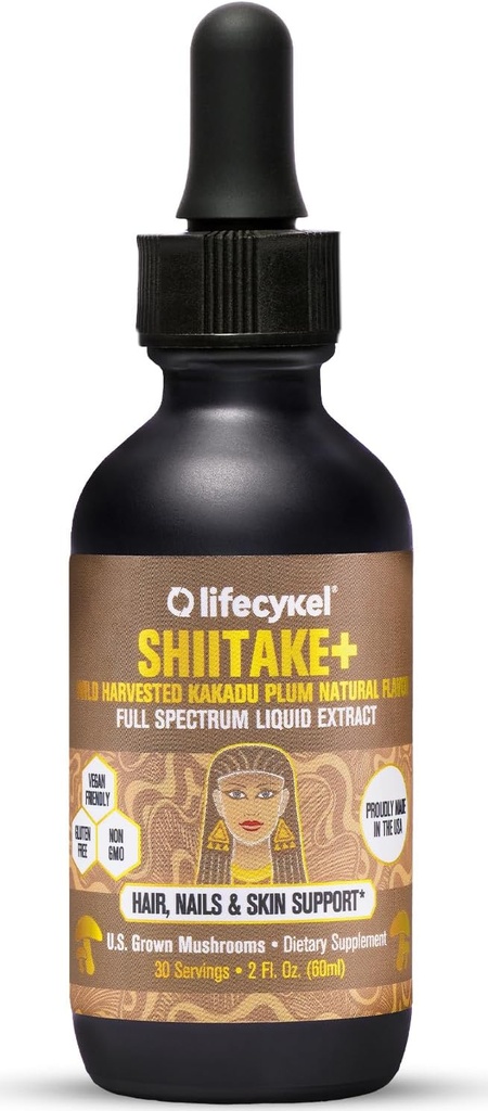 Lifecykel - Extrait de Champignon Shiitake avec Kakadu Plum- Hair, Skin & Nail Support, Supplément Anti Vieillissement- 100% Champignons organiques, Immune Boosting, Vitamine C Fabriqué aux États-Unis- 2 Fl oz (Packaging May Vary)