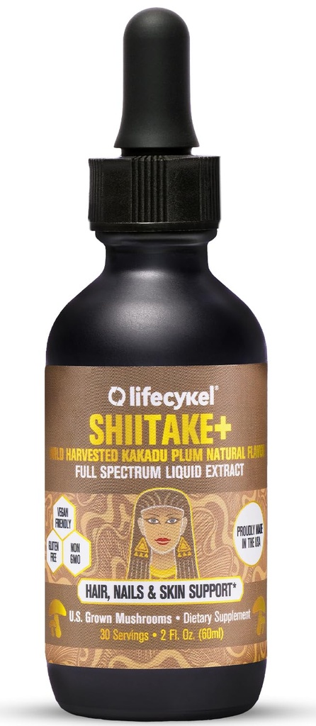 Lifecykel - Extrait de Champignon Shiitake avec Kakadu Plum- Hair, Skin & Nail Support, Supplément Anti Vieillissement- 100% Champignons organiques, Immune Boosting, Vitamine C Fabriqué aux États-Unis- 2 Fl oz (Packaging May Vary)