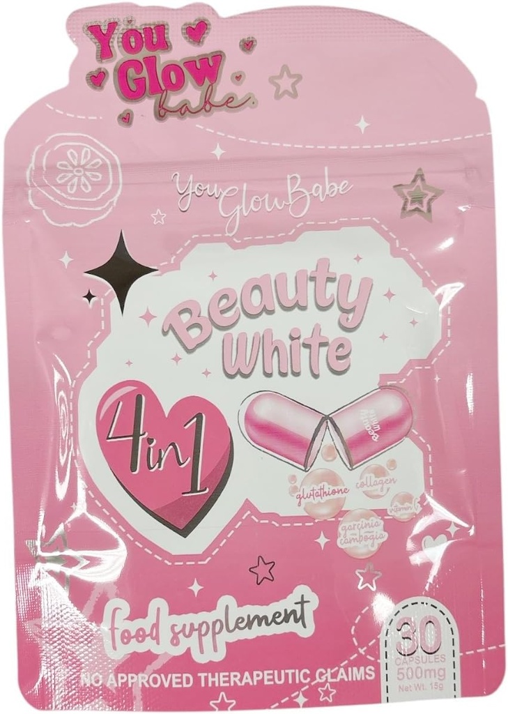 Générique Vous Glow Babe Beauty White 4 en 1 Glutathion Capsules, 30 Compte