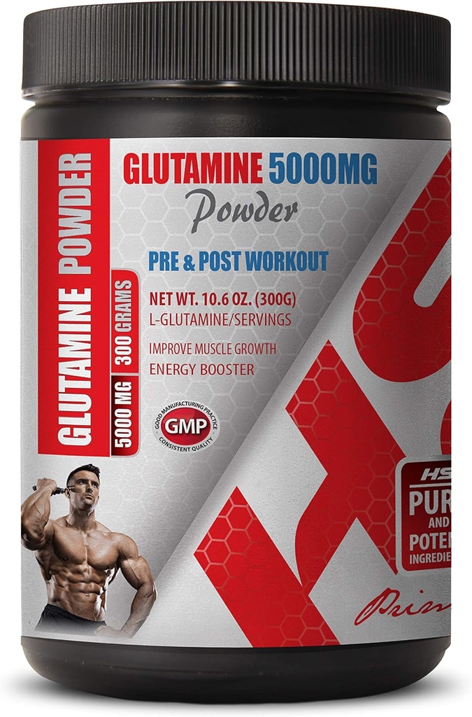 Constructeur de muscles post entraînement - PRE & post entraînement - GLUTAMINE Poudre 5000MG - L-glutamine - 1 Canette 300 Grams