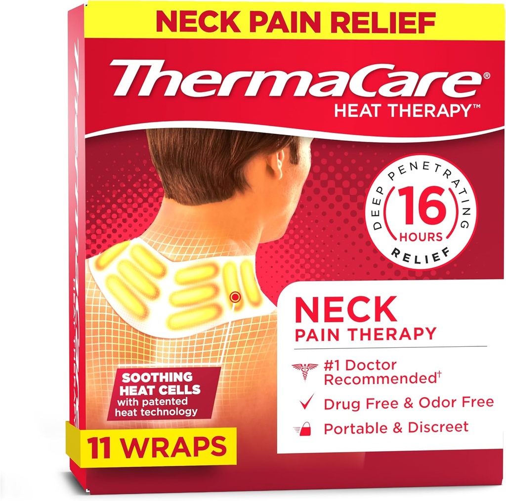ThermaCare Heat Wraps pour soulager la douleur au cou et à l'épaule - Plaquettes de chauffage adhésives portatives avec chaleur thérapeutique de 16 heures - Patches apaisantes musculaires et articulaires sans médicament - Large - 11-Conte