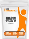BulkSupplements.com Poudre de niacine - supplément vitamine B3, niacine 500mg - flush de niacine, niacine avec flush - sans gluten, 500mg de niacine par portion, 500g (1,1 lb) (paquet de 1)