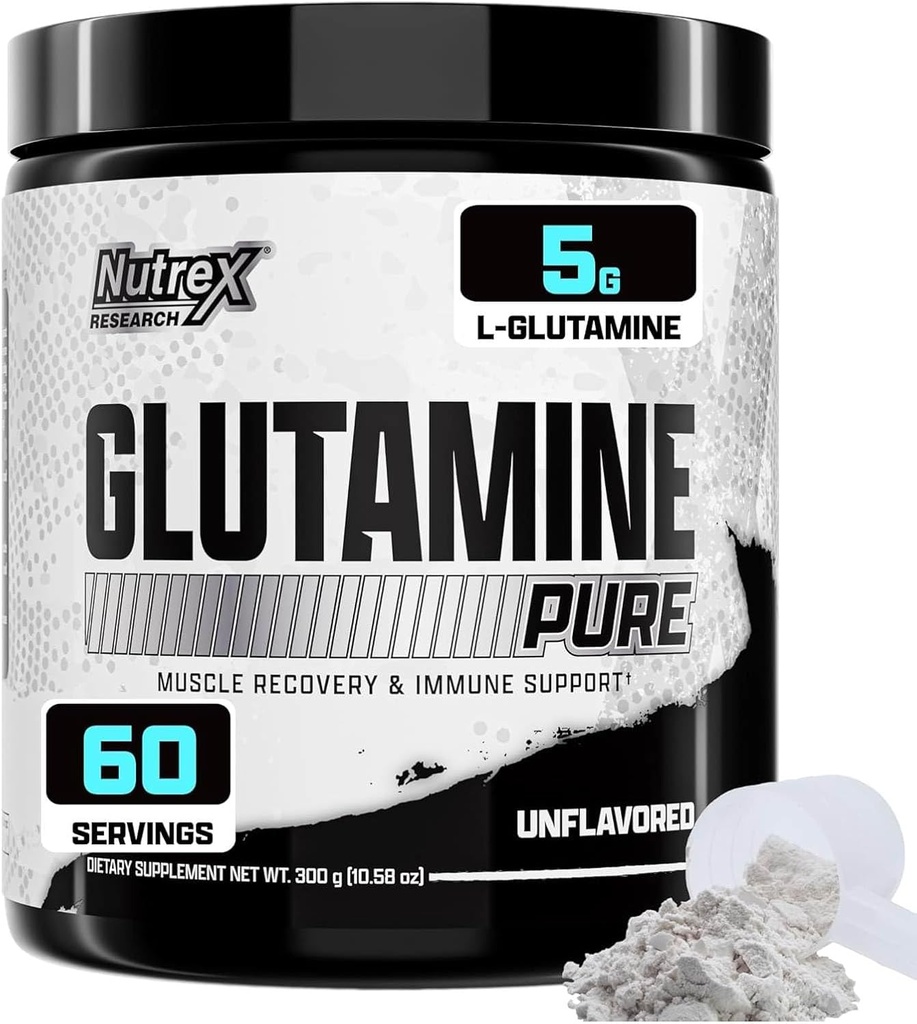Nutrex Research L-Glutamine Powder Supplement - 60 portions - Pure Sans saveur, sans OGM et sans gluten.