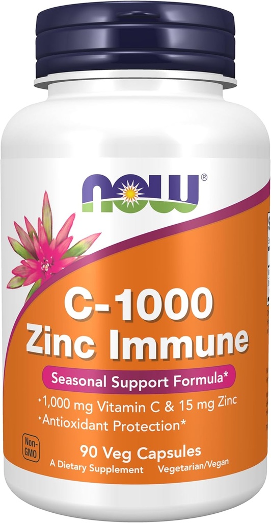 MAINTENANT Compléments alimentaires, C-1000 & Zinc Immune, Formule de soutien saisonnier*, Protection antioxydante*, 90 gélules