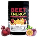 Nutrologie Beet Energy O2, Poudre de pré-entraînement, énergie, Endurance et oxyde nitrique Booster avec poudre de betterave, Yerba Mate, Adaptogènes et électrolytes, Vegan Pre Workout, Passion Fruit Flavor, 30 portions