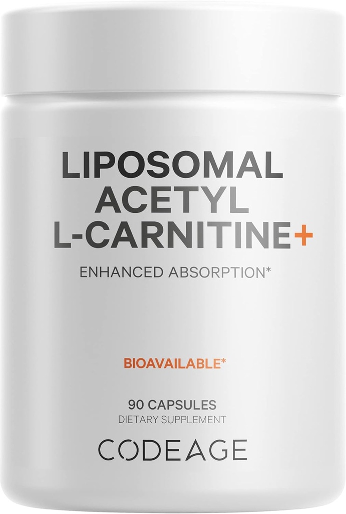 Codeage Liposomal Acetyl-L-Carnitine+ Supplement - 500 mg Acetyl-L-Carnitine per Serving - 3-Month Supply, Liposomal Delivery - Alcar Supplement - L-Carnitine - Non-GMO, Gluten-Free, 90 Capsules