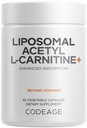 Codeage Supplément acétyl-L-Carnitine+ liposomique - 500 mg acétyl-L-Carnitine par portion - 3 mois, livraison liposomique - Supplément Alcar - L-Carnitine - Non-OGM, sans gluten, 90 capsules