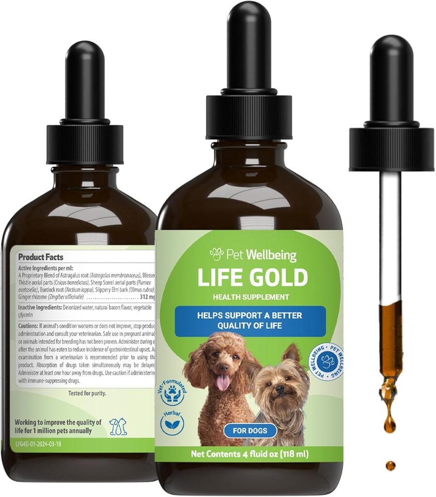 Animaux de compagnie Bien-être Vie Or pour chiens - Supports Désintoxication, Santé du système immunitaire, Antioxydants - Vet-formulé supplément à base de plantes – 4 oz (118 ml)