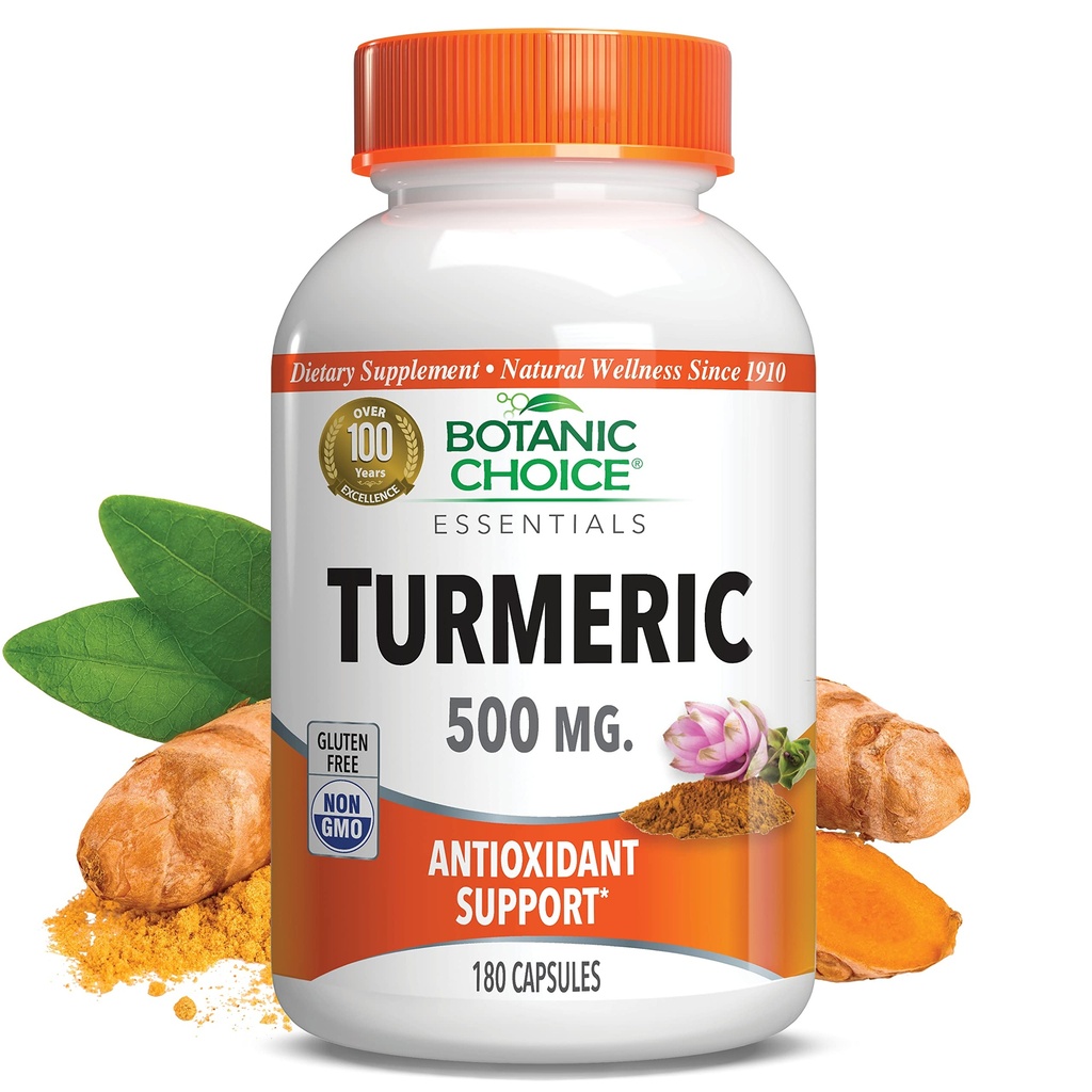 Botanic Choice Premium Turmeric Antioxydant Support - Supplément Santé Joint pour Adultes - 180 gélules (500 mg chacune)