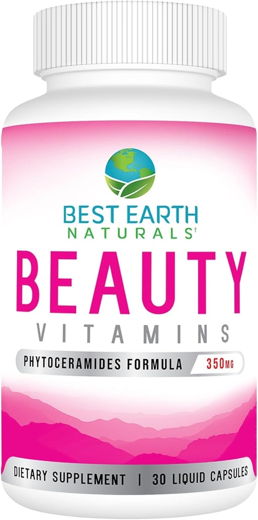Best Earth Naturals Beauty Vitamins Phytoceramide Pills - Skin Hydrating Support Supplement with Alpha Lipoic Acid and More to Help Promote Hydrated Skin - 30 Count