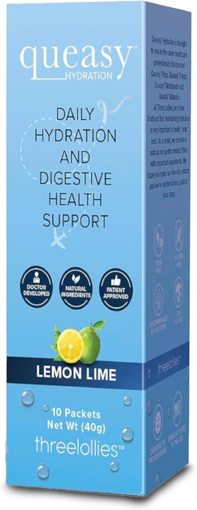 Trois Lollies Queasy Hydratation MD Packets - Soutien digestif naturel pendant le traitement, réhydrate, soulage Nausées et remplace les nutriments - 10 Packets