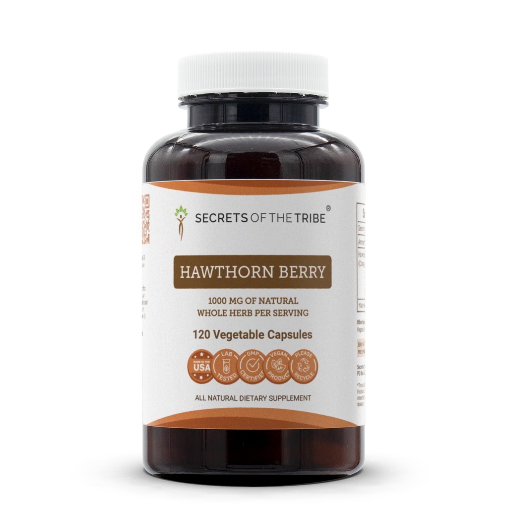 Secrets of the Tribe Hawthorn Berry Capsules 1000 mg Hawthorn (Crataegus spp.) Dried Berry, Cardio Support Supplement (120 Capsules)