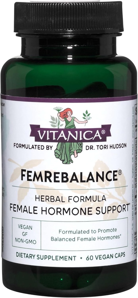 Vitanica FemRebalance, Soutien de l'équilibre hormonal pour les femmes, Vegan, 60 Capsules