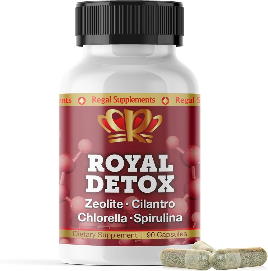 Royal Detox - All-in-One Cleanse (tout-en-un) Zeolite, Cilantro, Chlorella, Spiruline, Pectine de pomme (tout le corps), Foie, Colon Detox (tout-en-un) soutient l'énergie, l'humeur, l'immunité, la santé des intestins, l'inflammation réduite 90 capsules