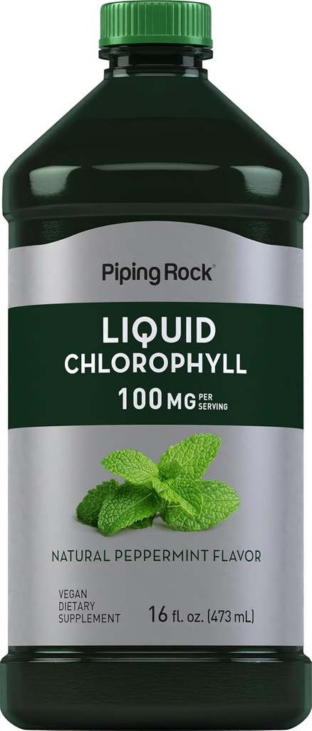 Piping Rock Liquid Chlorophylle 100mg, 16 oz, Mint Flavor, pour les femmes et les hommes Formule Vegan, non-OGM et sans gluten