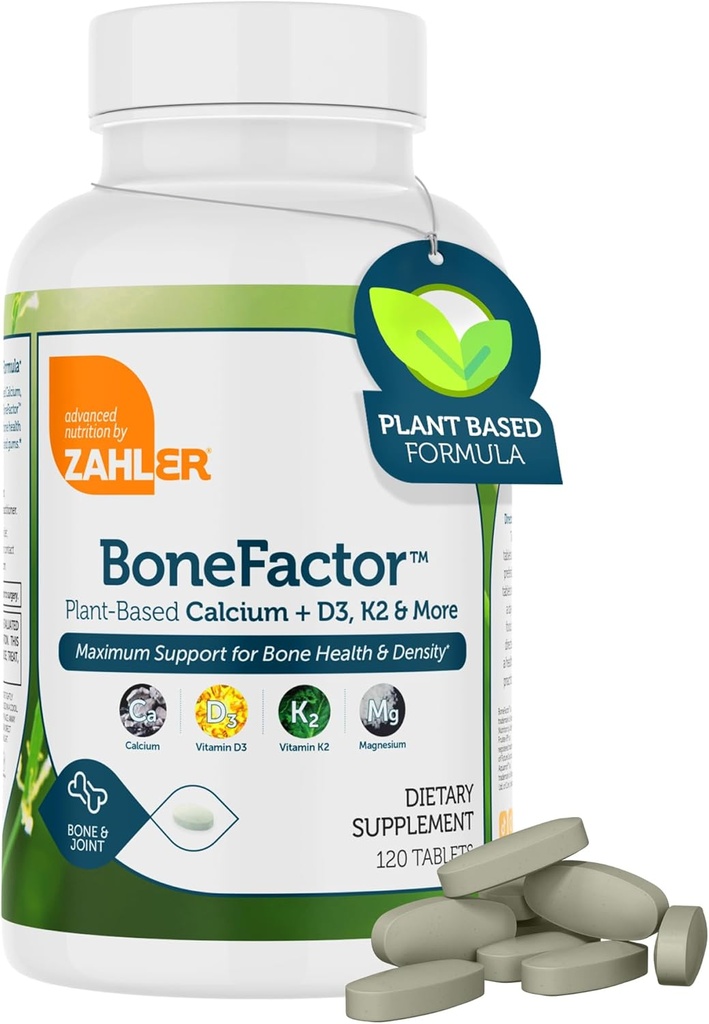 Zahler Bonefactor, supplément osseux contenant du calcium, de la vitamine D, de la vitamine K et du magnésium, casher certifié, 120 comprimés
